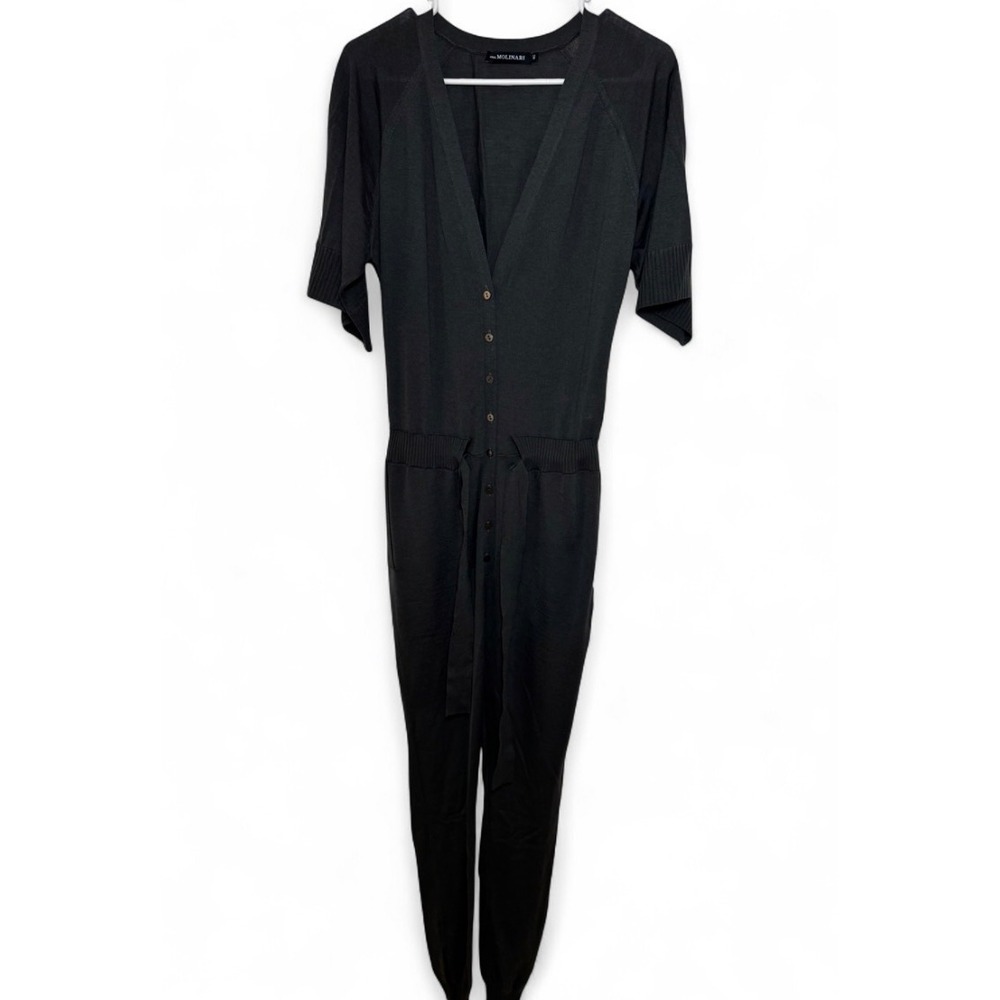 Anna Molinari Wool Cashmere Knit Jumpsuit Gray V-Neck Button Front Size 40 IT